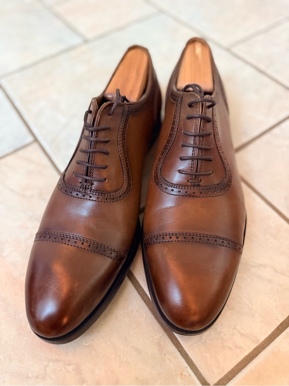 ZARA MAN Men's Brown Leather Cap Toe Oxford Dress Shoes Lace-Up EU 42 US 9